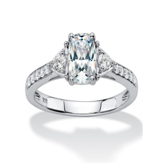 Cushion-Cut Created White Sapphire 3-Stone Promise Ring 1.27 TCW in Platinum ove