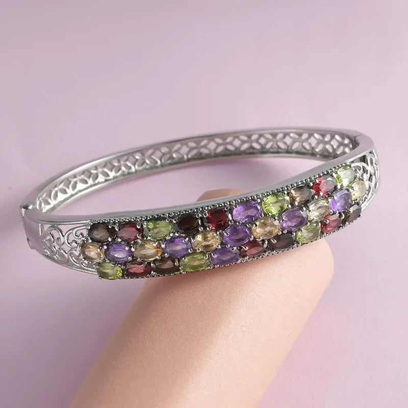 Shop LC Multi Gemstone Oval Stainless Steel Bangle Cuff Bracelet for Women Size