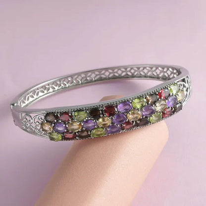 Shop LC Multi Gemstone Oval Stainless Steel Bangle Cuff Bracelet for Women Size