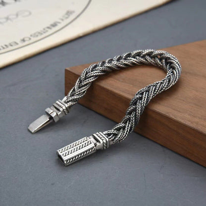 Real S925 Silver Jewelry Retro Heavy Industry Pure Handmade Woven Twist Bracelet