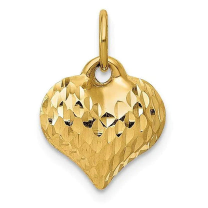 Finest Gold 11 X 14 Mm 14K Yellow Gold Diamond-Cut Puffed Heart Charm