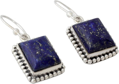 Lapis Lazuli .925 Sterling Silver Rectangular Dangle Earrings 'Good Will Spirit'