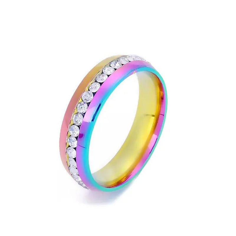 New Fashion Colorful Couple Diamond Ring Simple Glossy Wedding Engagement Titani