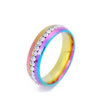 New Fashion Colorful Couple Diamond Ring Simple Glossy Wedding Engagement Titani