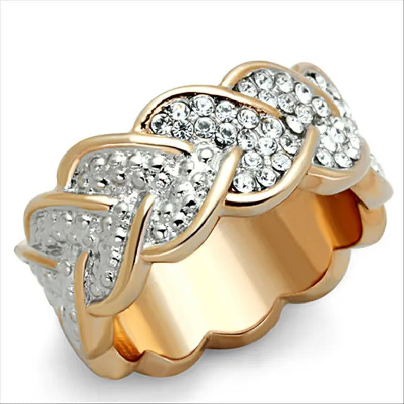 Rose Gold Plated Stainless Steel Crystal Hearts Eternity Fashion Ring Size 5-10