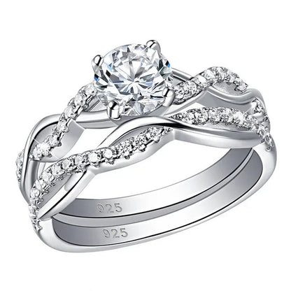 Newshe 2 Pcs 925 Sterling Silver Twist Cross Rings Wedding Engagement Ring Sets