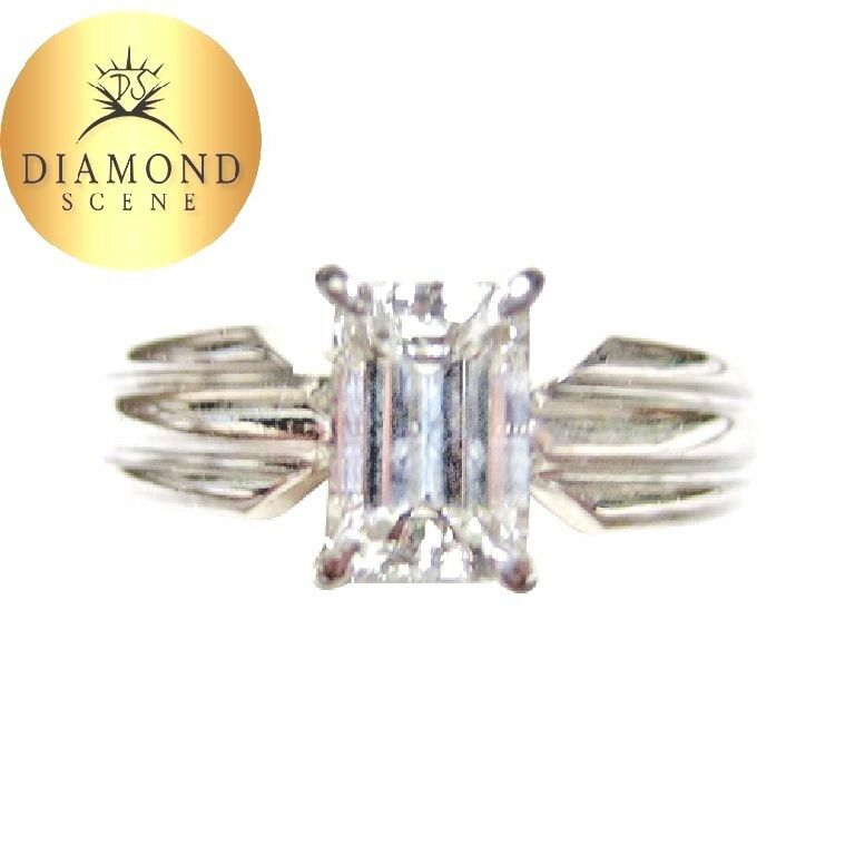 GIA CERTIFIED DIAMOND EMERALD SHAPE SOLITAIRE GROOVED DIAMOND ENGAGEMENT RING
