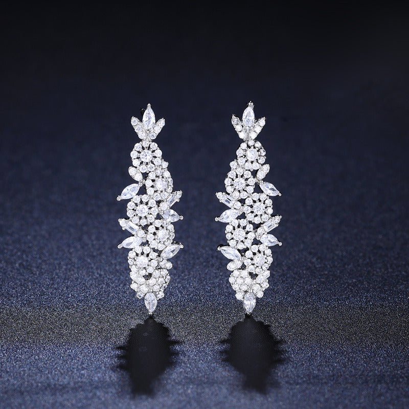 Popular Bridal Copper Zircon Necklace and Earrings Set of 4