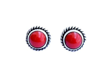 925 Sterling Silver Red Coral Stud Post Earring Gemstone Earring 6 MM round Girl