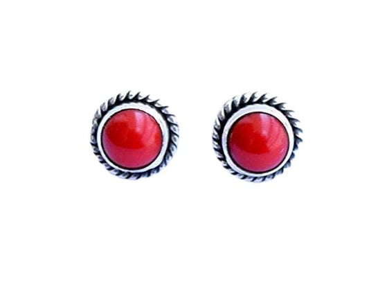 925 Sterling Silver Red Coral Stud Post Earring Gemstone Earring 6 MM round Girl