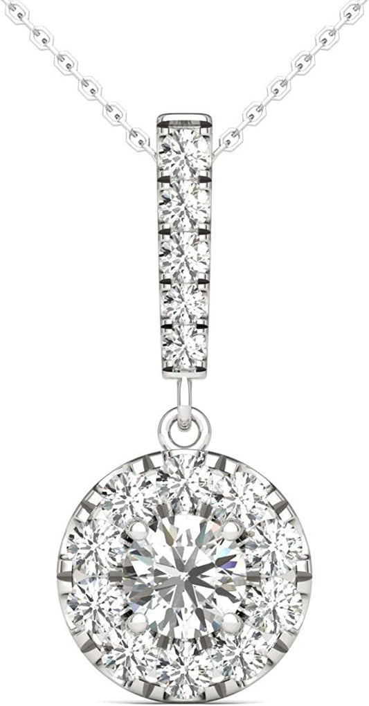 3/4 Ctw GH/SI2-I1 AGS Certified 14K White Gold Natural Diamonds Halo Stick Penda