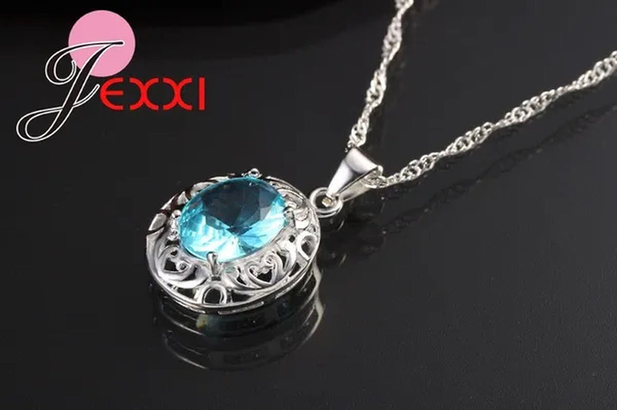 Top Quality Wedding Jewelry for Brides 925 Sterling Silver Blue CZ Diamond Zirco