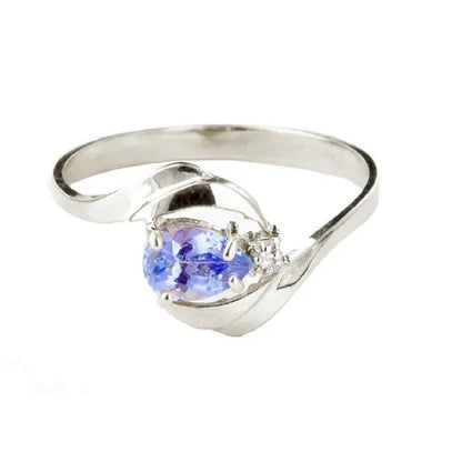14K Solid White Gold Ring with Natural Diamond and Pear-Shaped Tanzanite