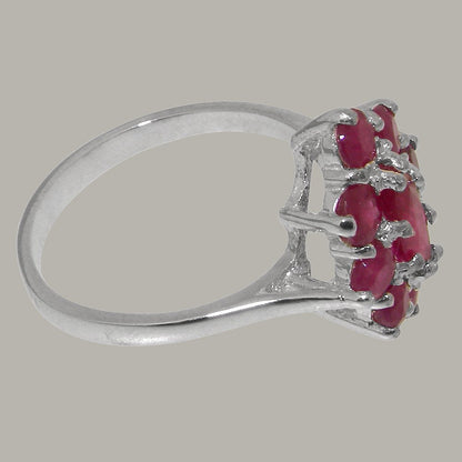 LBG British Made 925 Sterling Silver Ring with Natural Ruby Womens Statement Rin