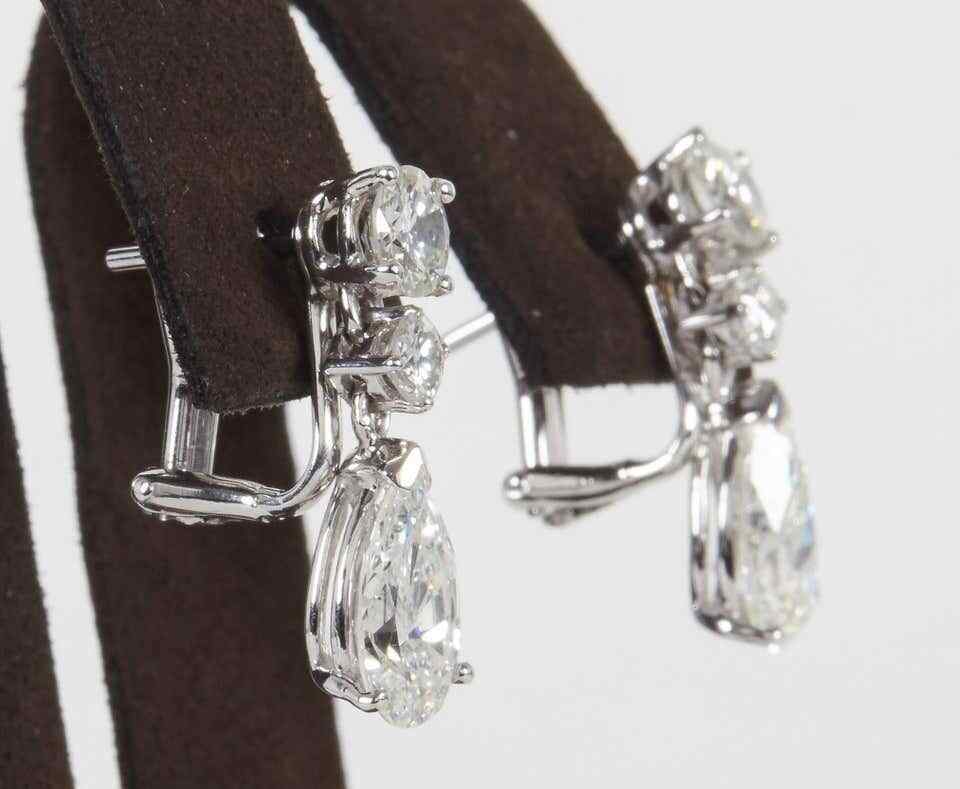 Pear Shape Diamond Dangle Drop Earrings GIA Certified