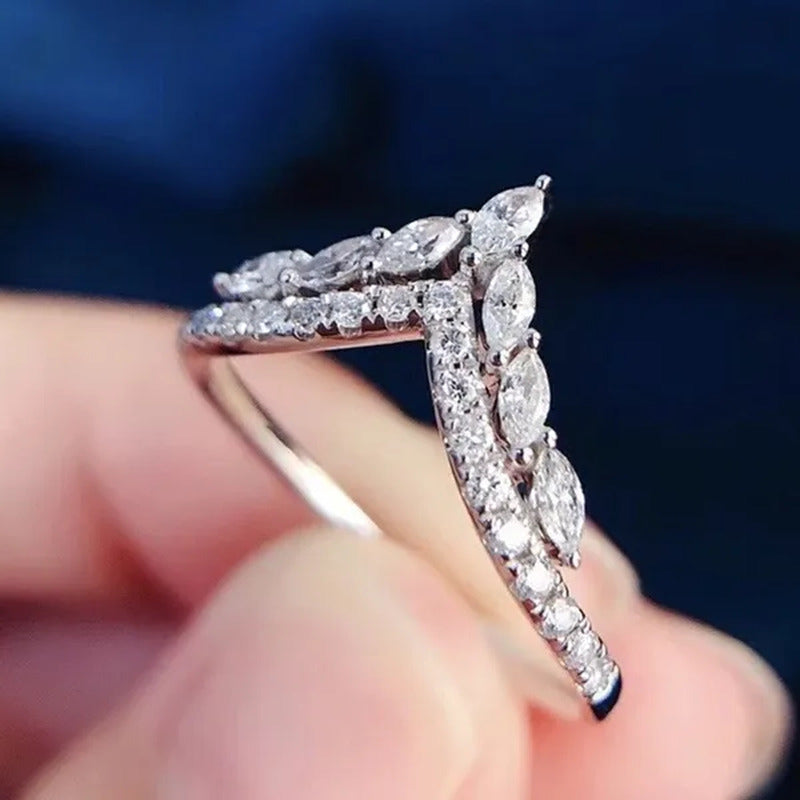 Unique Design Fashion 925 Sterling Silver White Sapphire Ring Marquise Cut Diamo