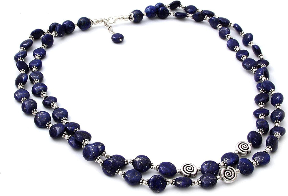 Lapis Lazuli .925 Sterling Silver Beaded Strand Necklace 'Midnight Breeze'
