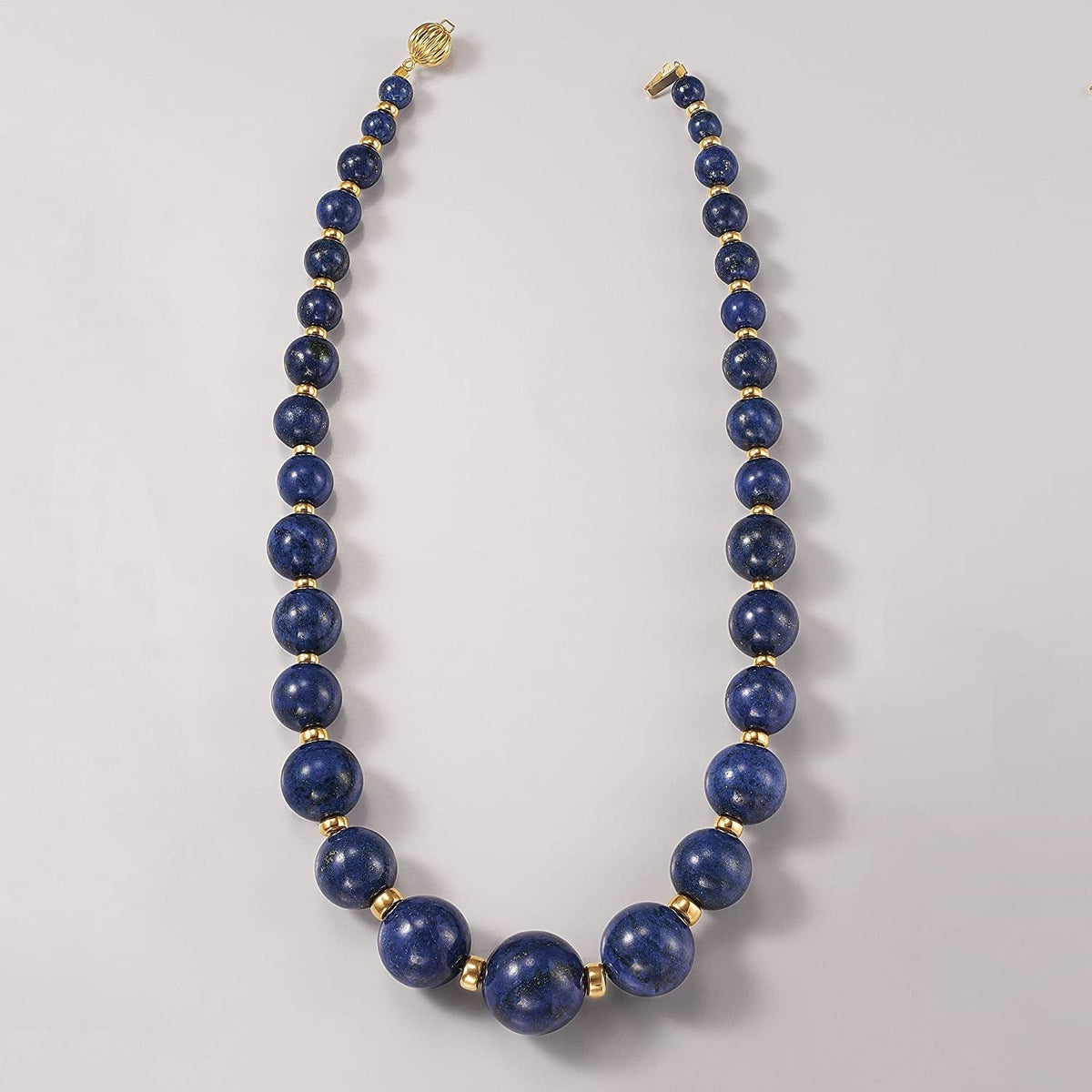 6-18Mm Graduated Blue Lapis Bead Necklace with 14Kt Yellow Gold