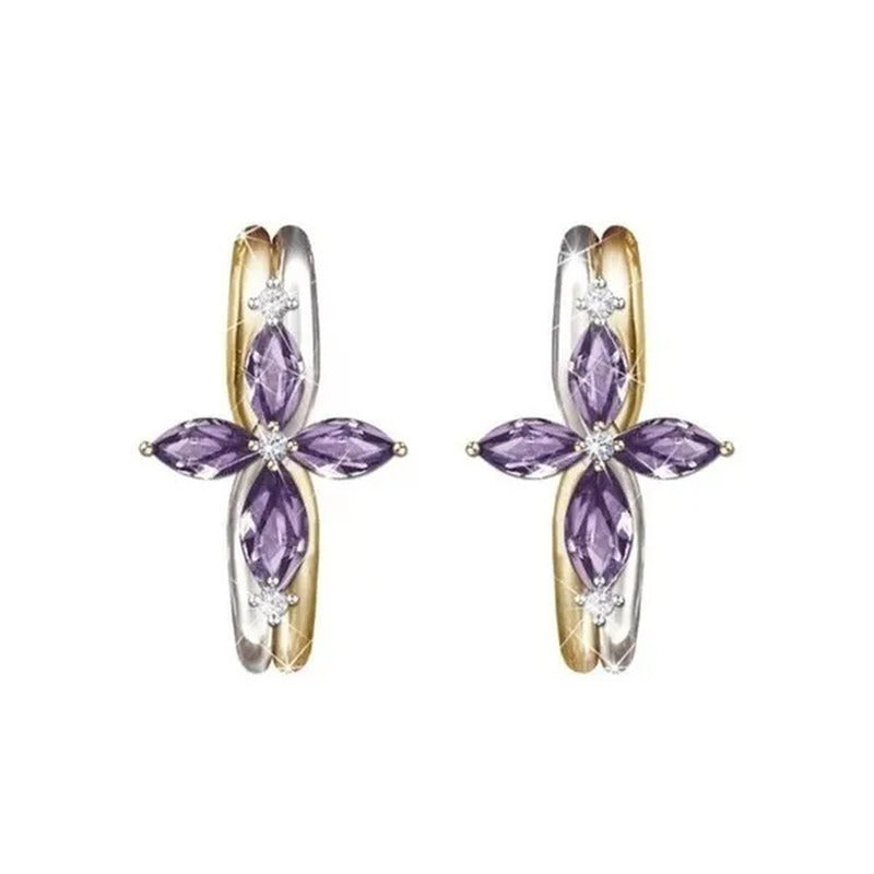 Exquisite 925 Sterling Silver Goldplated Natural Sapphire Amethyst Cross Ring Ea