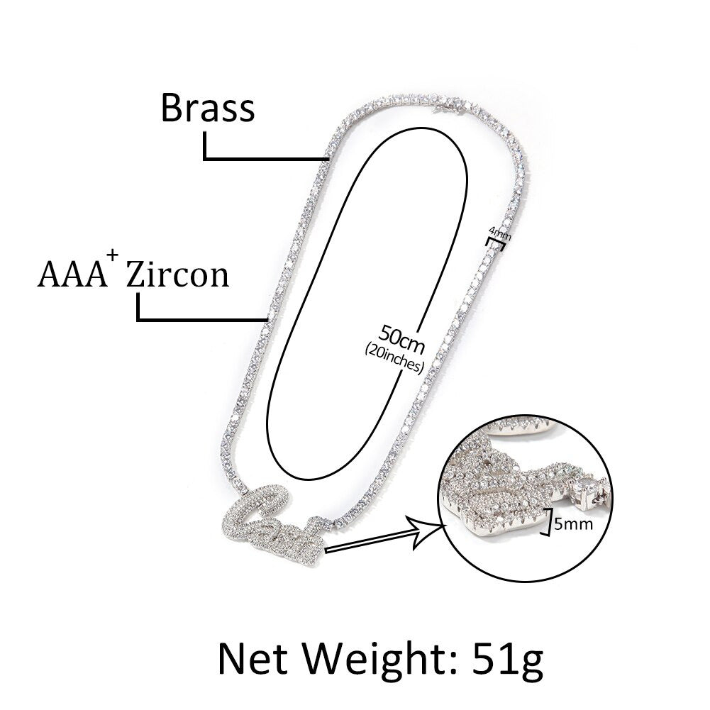 Nameplate Weld Tennis Chain Curise Ice Out Handmade Pendant CZ Tennis Chain Neck