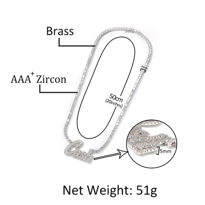 Nameplate Weld Tennis Chain Curise Ice Out Handmade Pendant CZ Tennis Chain Neck