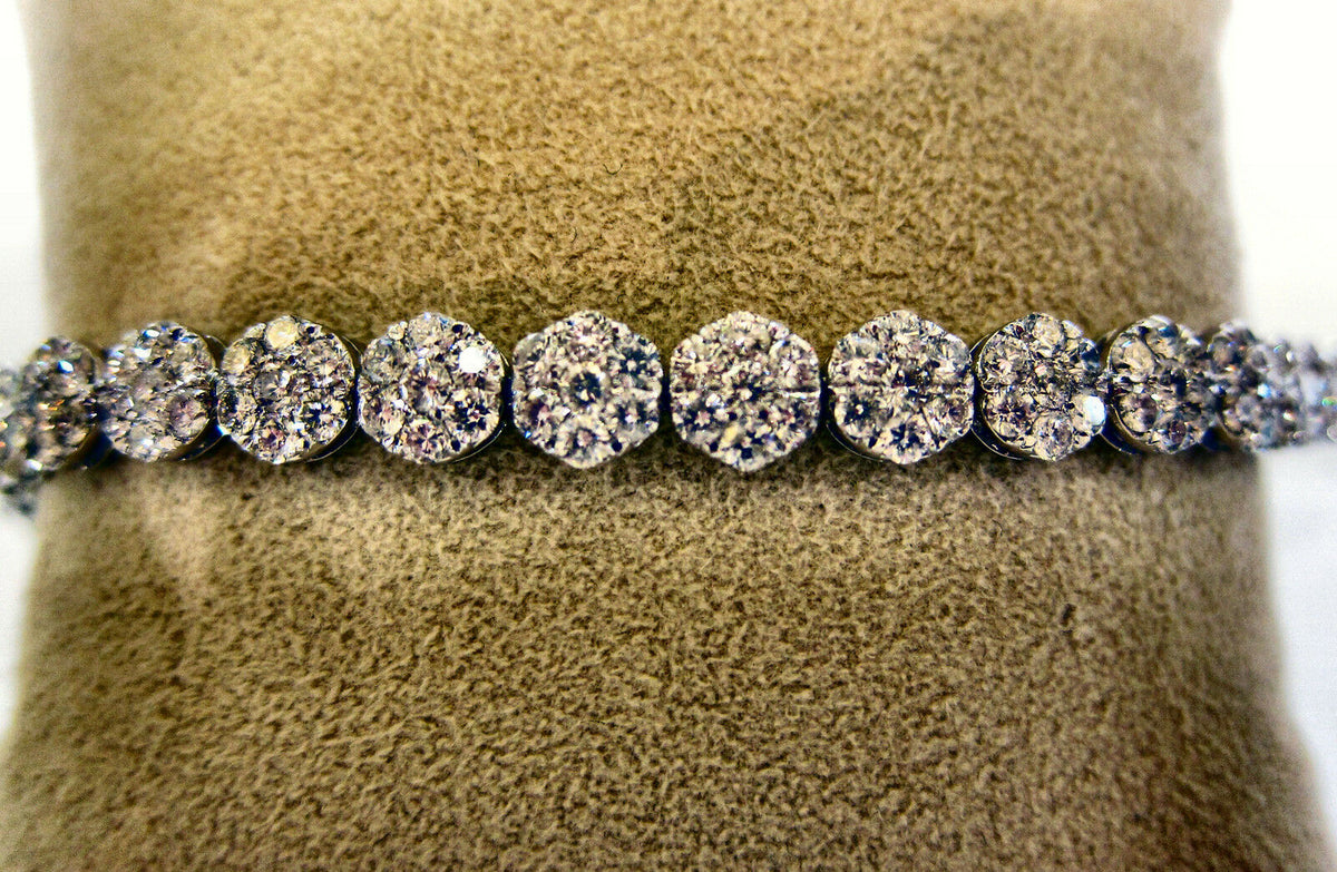8.67 CT DIAMOND BRACELET ROUND CLUSTER BRACELET G SI1/2 CLARITY 18 K WHITE GOLD