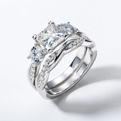 Anujewel 1.5Ct Princess Cut Center Moissanite Bridal Rings Set 925 Sterling