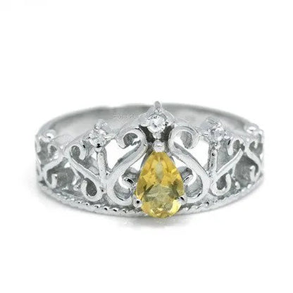 Colife Jewelry Vintage Silver Gemstone Ring for Girl 4Mm*6Mm Natural Citrine Rin