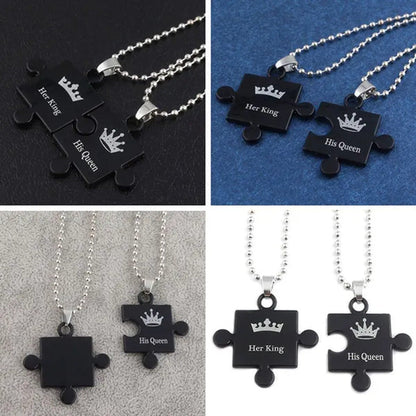 1\2\4Pcs Couples Necklaces Bracelets for Him and Her,His Queen Her King Couples