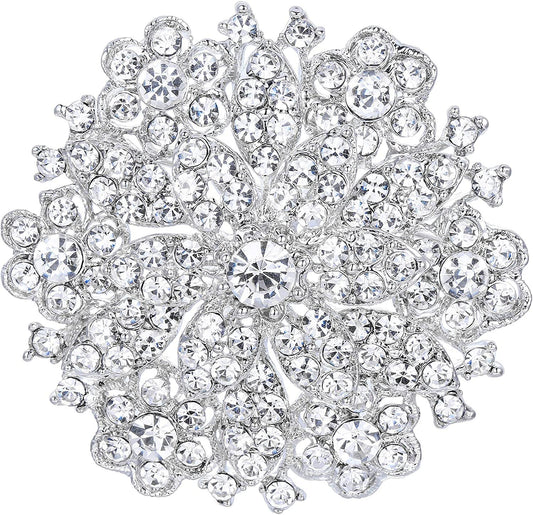 Women'S Clear Austrian Crystal Elegant Flower Wedding Corsage Brooch Pin for Bri