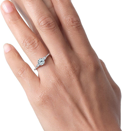 10K White Gold Sky Blue Topaz White Created Sapphire and Diamond Accent 3-Stone