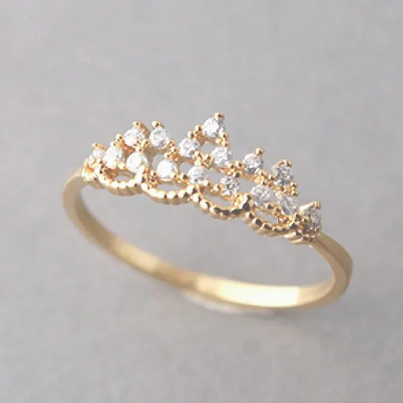 Luxury Crown Rings for Women Gold Color Shiny Crystal Cubic Zirconia Ring Elegan