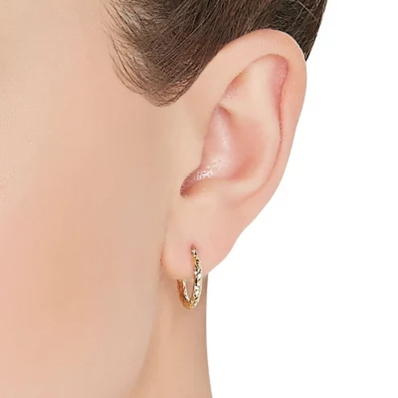 14K Yellow Gold Diamond-Cut Hoop Set