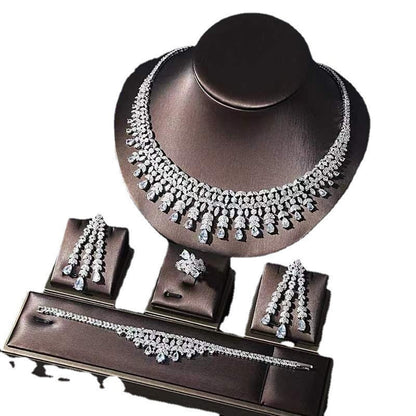 Sparkling Diamond Zircon Necklace Fashion Four-Piece Accessories