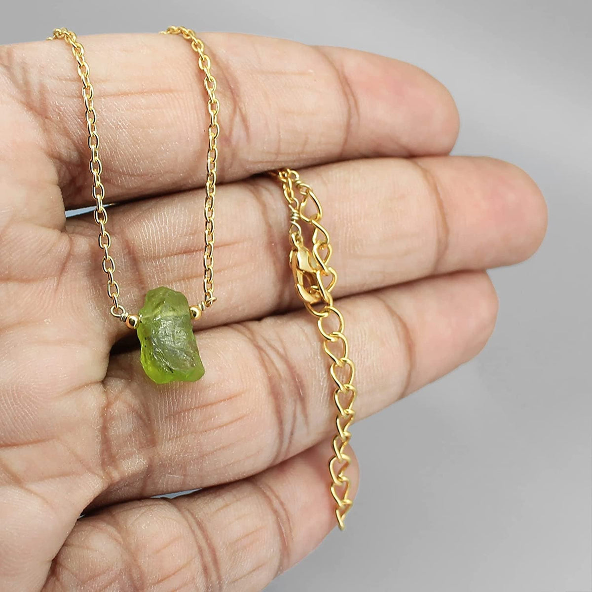 Gempires Natural Raw Green Peridot Crystals Pendant Necklace, Raw Gemstone, Ener