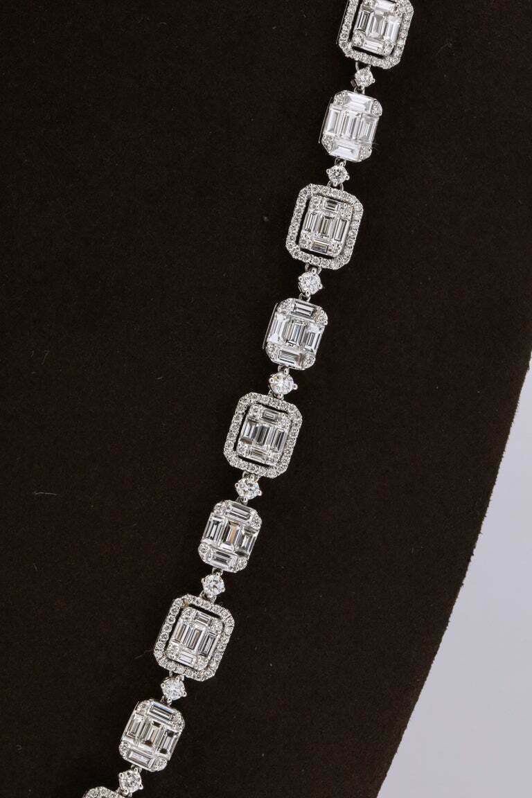 Emerald Cut Long Diamond Illusion Set Necklace and Bracelet Set