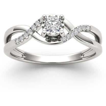 1/20 Carat T.W. Diamond Criss-Cross Shank Cluster 10Kt White Gold Engagement Rin