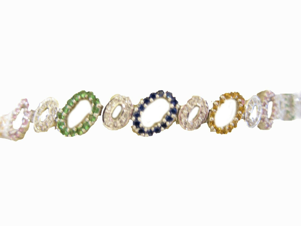 2.30 CT SAPPHIRE GREEN BLUE YELLOW PINK ROUND SHAPE ROUND DIAMOND 1.00 BRACELET