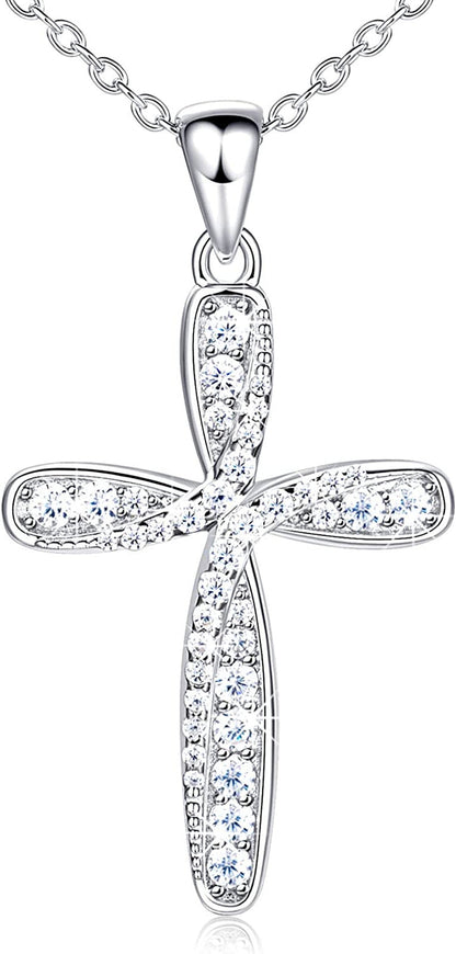 Cross Necklace for Women 925 Sterling Silver White Gold Cross Necklaces, Twisted