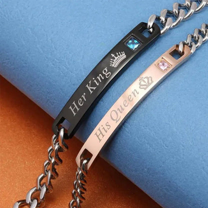 1\2\4Pcs Couples Necklaces Bracelets for Him and Her,His Queen Her King Couples