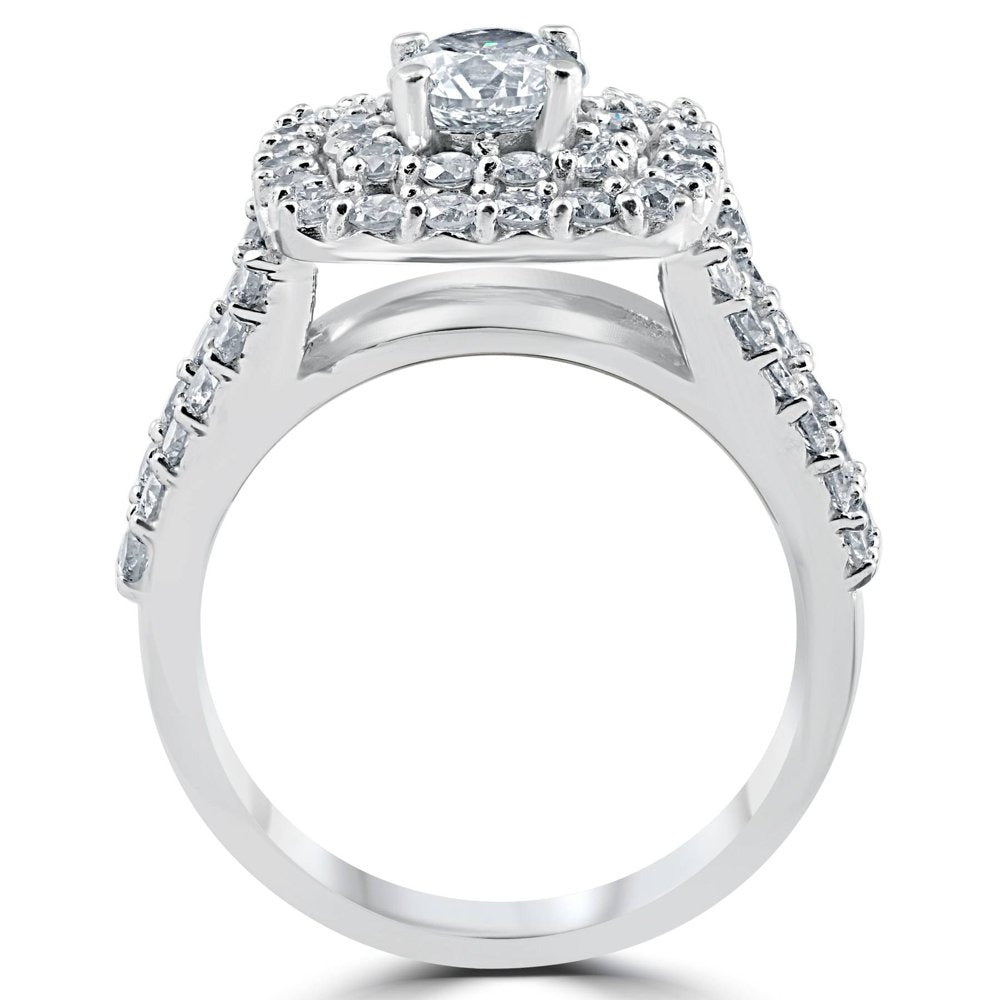 3 Ct Diamond Engagement Wedding Cushion Halo Ring Set 10K White Gold