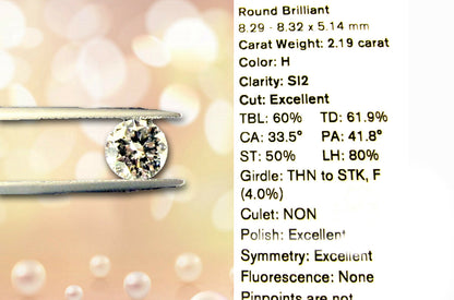 ROUND BRILLIANT DIAMOND H SI2 TRIPLE EXCELLENT LOOSE DIAMOND CERTIFIED