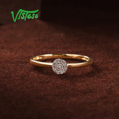 Pure 14K 585 Yellow Gold Sparkling Diamond Dainty round Cirle Ring for Women