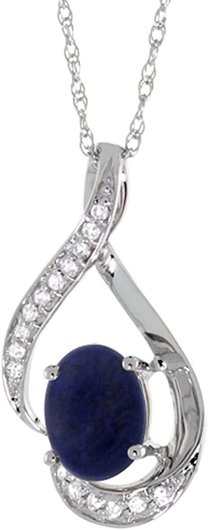 14K Gold Diamond Natural Gemstone Necklace Oval 7X5 Mm, 18 Inch Long