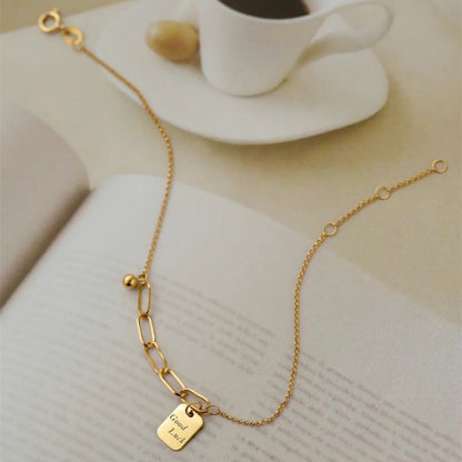 18K Gold Square Necklace Bracelet for Women