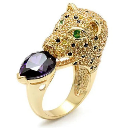 Women Imitation Gold Brass Ring with AAA Grade CZ in Amethyst - Size 9