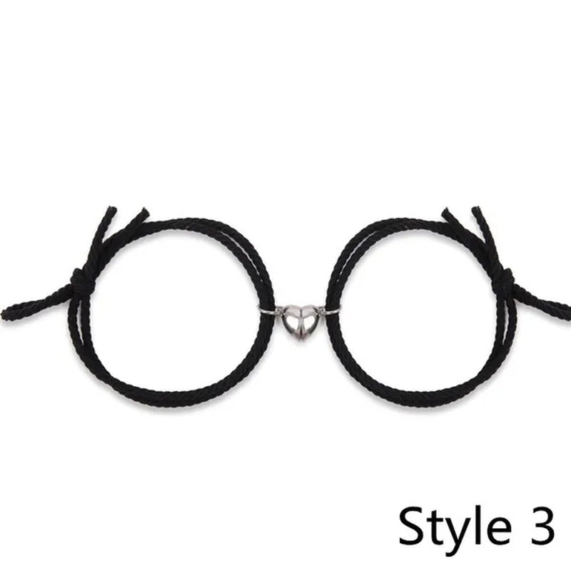 2Pcs Magnetic Bracelet Stainless Steel Heart Pendant Charm Couple Bracelets for