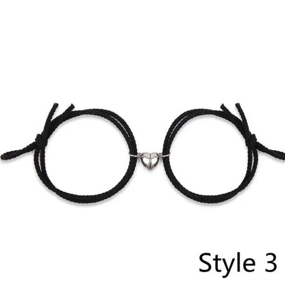 2Pcs Magnetic Bracelet Stainless Steel Heart Pendant Charm Couple Bracelets for