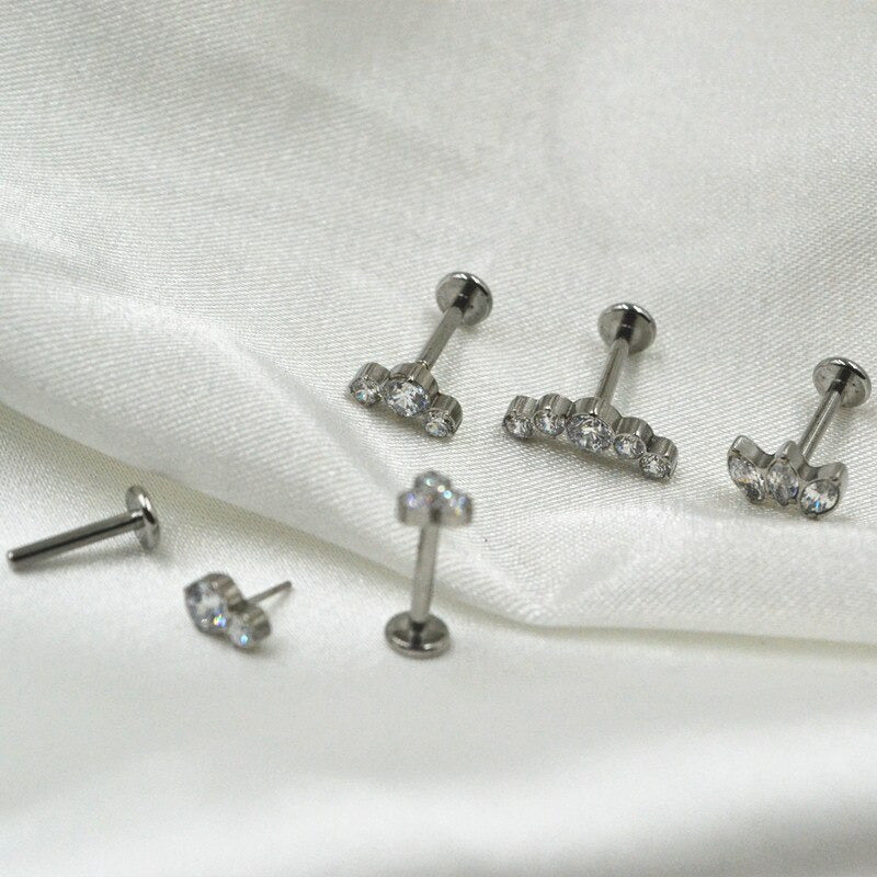 50Pcs Body Jewelry 16G Push in Lip Morne Nose Earrings Stud Crown CZ