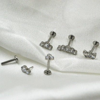 50Pcs Body Jewelry 16G Push in Lip Morne Nose Earrings Stud Crown CZ